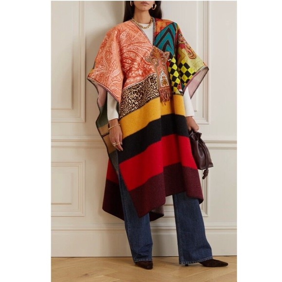 Etro Multi Print Patchwork Wool Blend Poncho - Picture 1 of 9